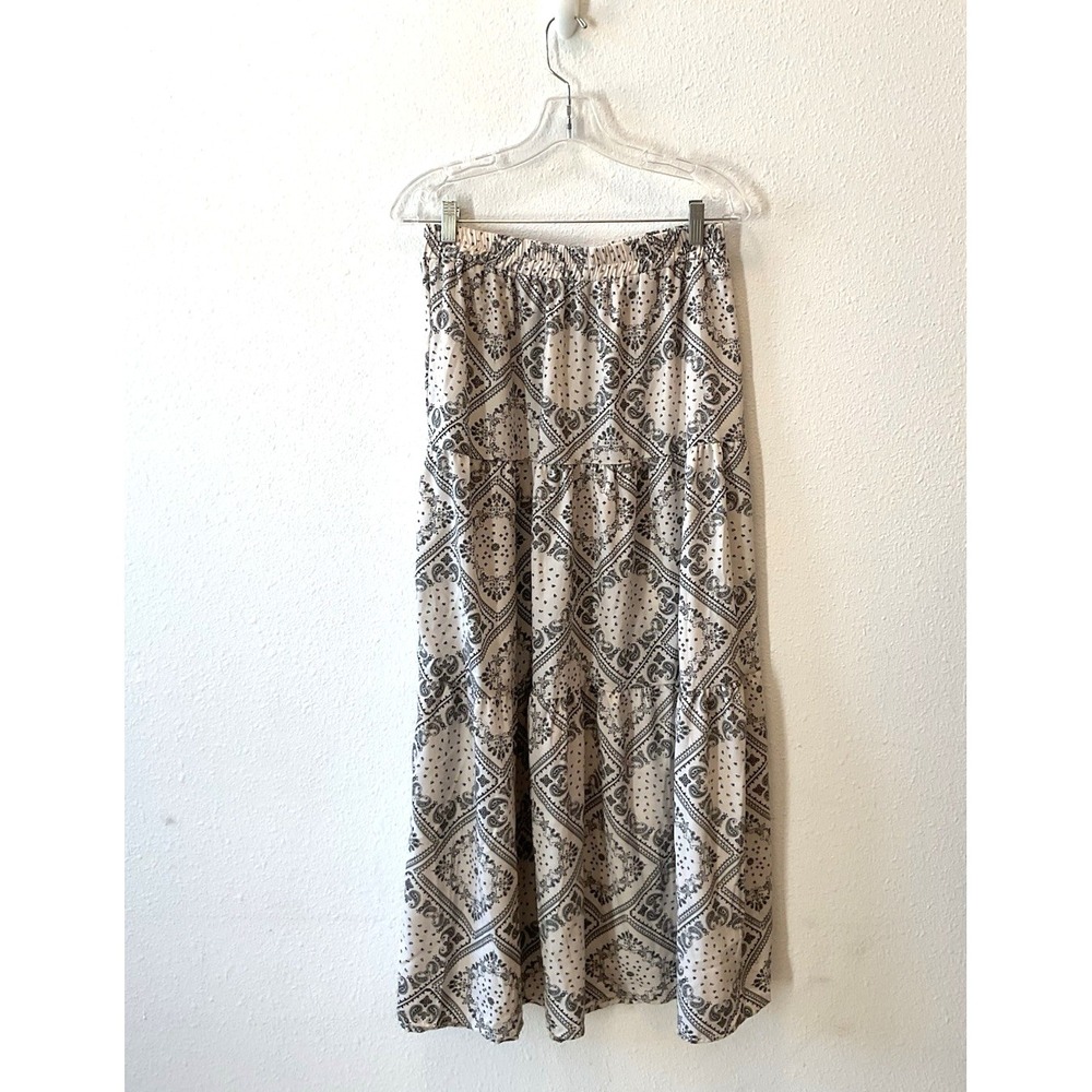 Boho Print Maxi Skirt in Cream and Black